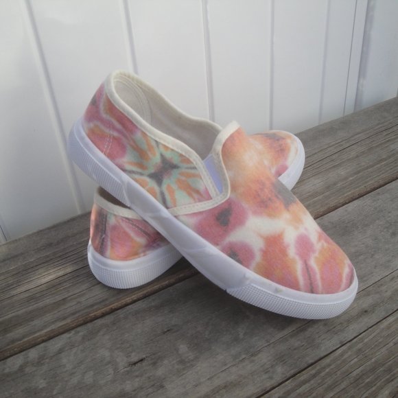 Avon Cushion Walk Tie-Dye Size 8 Peach Orange Slide-On Sneakers Boho Hippie - Picture 2 of 7